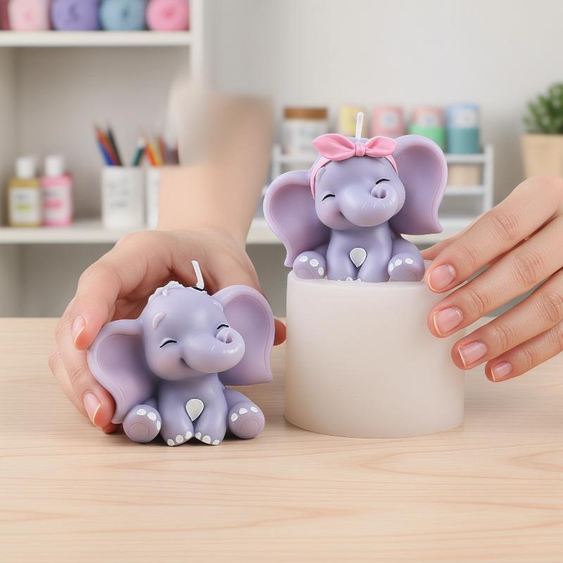 Soap Making Lye - 귀여운 3D 코끼리 실리콘 캔들 몰드,