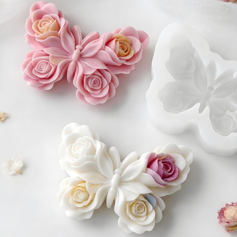 Soap Making Supplies - DIY 장미 나비 모양 실리콘 몰드