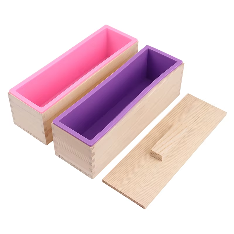 Soap Making Lye - 1200ml 직사각형 실리콘 비누 몰드 나무상자(뚜껑