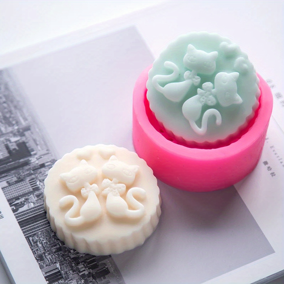 1피스 실리콘 고양이 비누 몰드 - 원형 DIY 양초  - Soap Making Lye 리뷰 및 가격