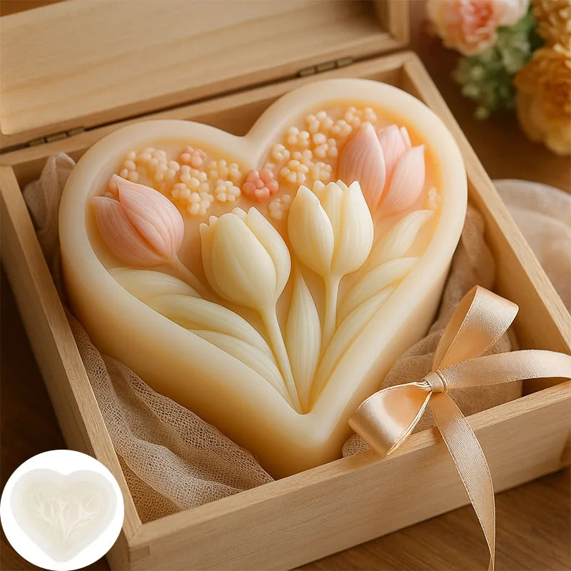 하트 모양 튤립 양초용 실리콘 몰드 – 향초, 석고,  - Soap Making Experiment 리뷰 및 가격
